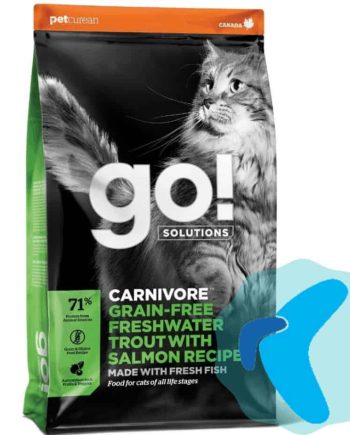 Go! SOLUTIONS CARNIVORE GRAIN FREE suaugusioms katėms ir kačiukams su gėlavandeniu upėtakiu ir lašiša