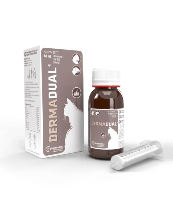 Dermadual papildas katėms trūkstant maisto medžiagų odai ir plaukams