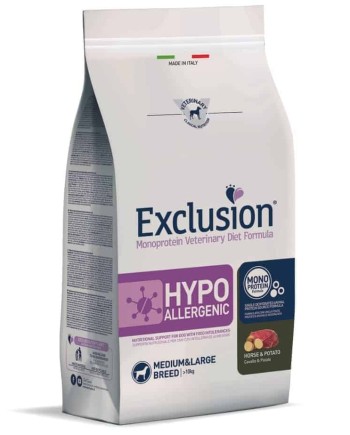 EXCLUSION HYPOALLERGENIC VIDUTINIŲ/DIDELIŲ VEISLIŲ ŠUNIMS SU ARKLIENA IR BULVĖMIS - 12 kg