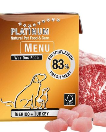 Platinum Menu šunims su kiaulių mėsa ir kalakutiena 375 g