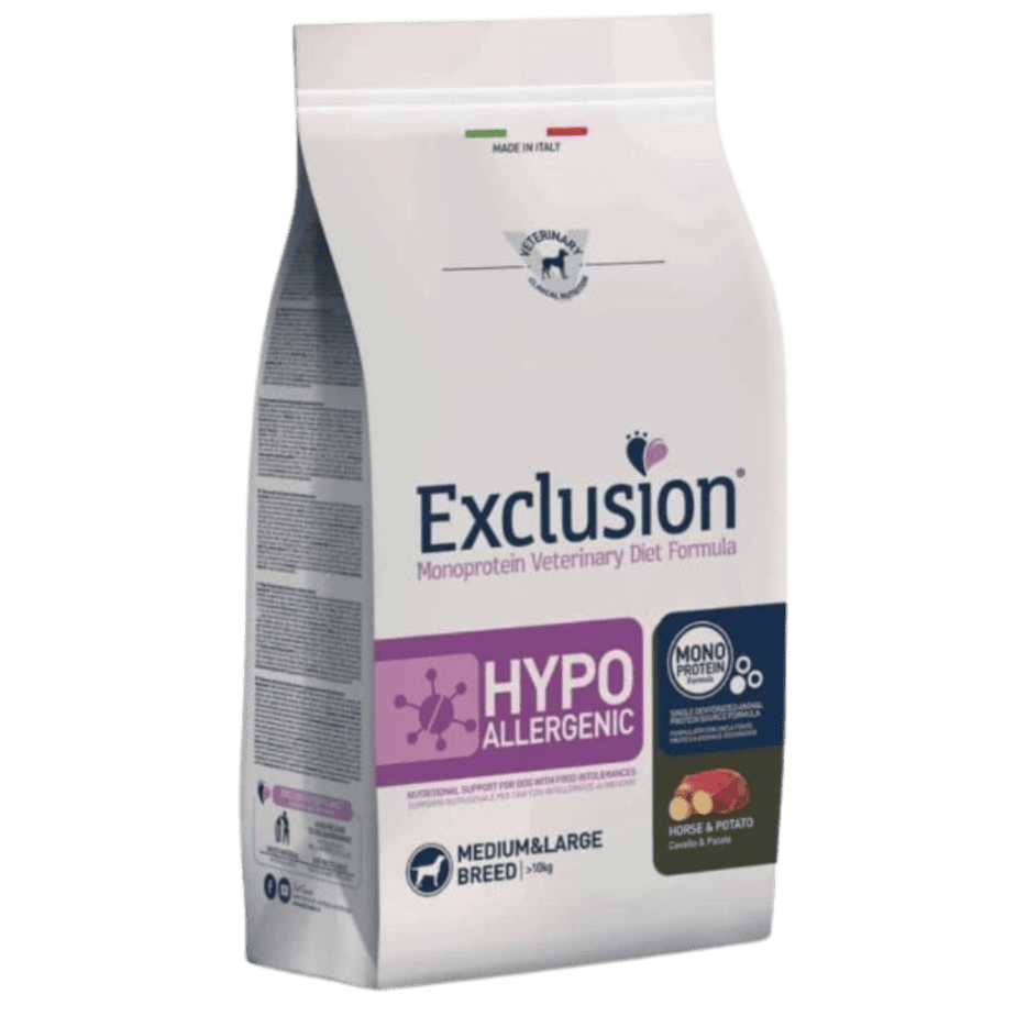 EXCLUSION HYPOALLERGENIC VIDUTINIŲ/DIDELIŲ VEISLIŲ ŠUNIMS SU TRIUŠIENA IR BULVĖMIS – 12 kg